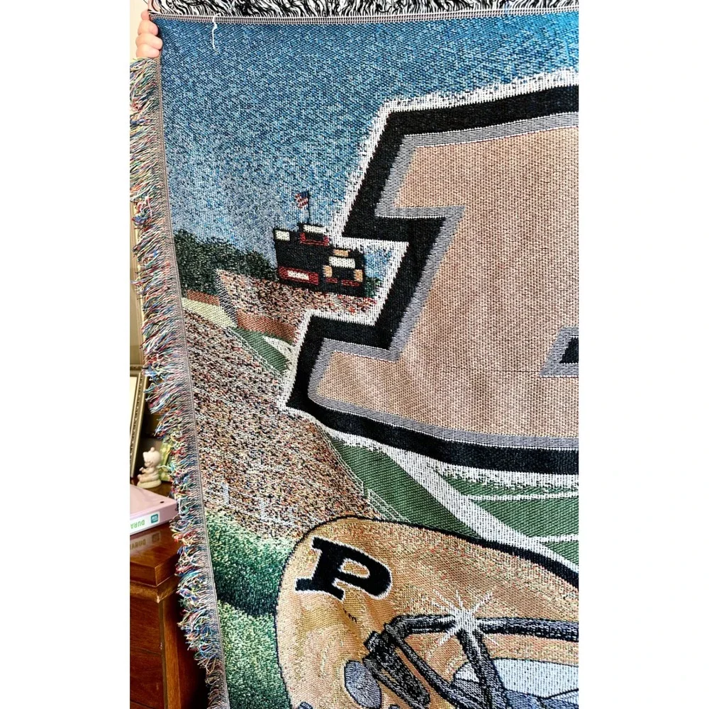 Vintage Purdue Boilermakers Woven Tapestry Throw Blanket NCAA Football Stadium